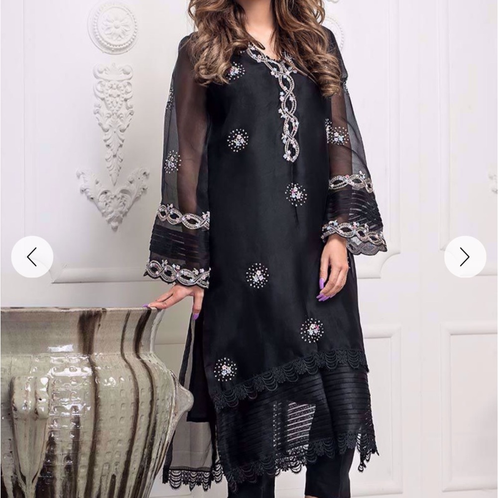Farida Hassan Black Embellished Organza Shirt and Dupatta 2 piece